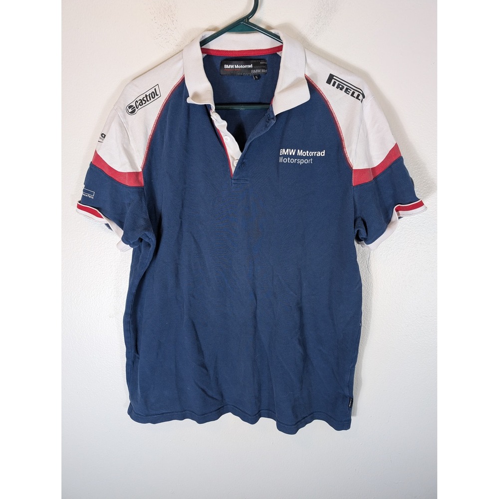 BMW Motorrad Motorsport Men's XL Polo Shirt Blue White Racing Pirelli Castrol